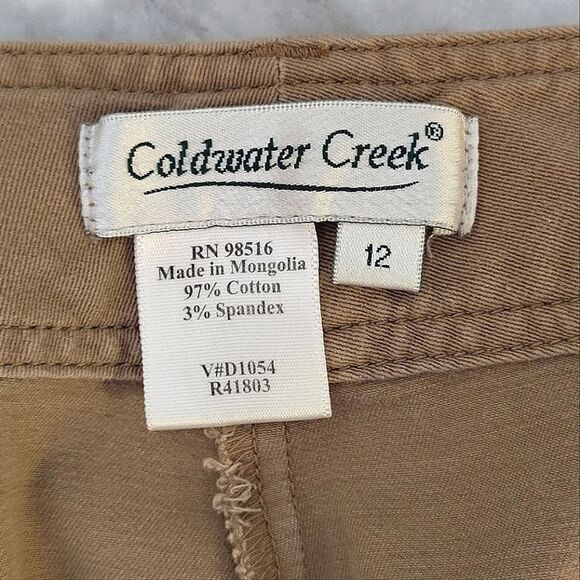 🎁 Coldwater Creek Khaki High Waist Wide Leg Cropped Capri Pants Size 12 - Picture 12 of 13